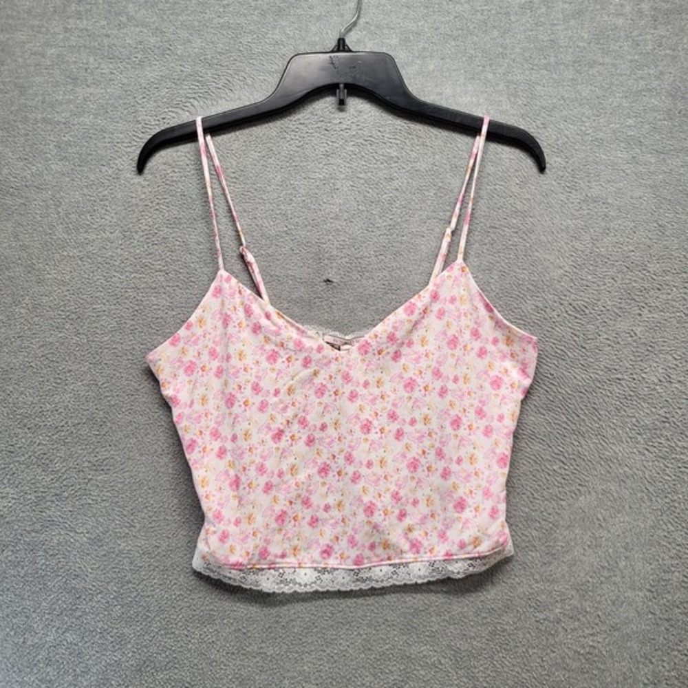 Victoria Secret Women Sleepwear Medium Pink‎ Ditsy Modal Lace Sheer Crop Tank